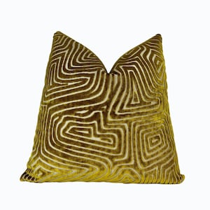 Gold Maze Velvet Throw Pillow Cover |  Gold Decorative Pillow Cover | 20x20&quot; | 22x22&quot; | 14x20&quot; Lumbar | Couch Pillow | Shams | Luxe