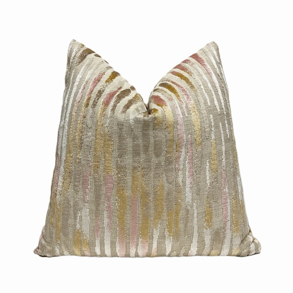 Beige Pink and Gold Velvet Throw Pillow Cover | Multicolored Velvet Decorative Pillow Cover | 18"x18" | 20x20" | 22"x22" | Lumbar | Shams