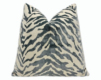 Gray and Cream Zebra Animal Print Throw Pillow Cover | Grey Cream Zebra Decorative Pillowcase | 18x18 | 20x20 | 22x22 | Sofa Pillow | Lumbar