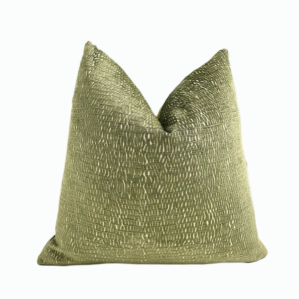 Olive Green and Cream Chenille Throw Pillow Cover | Green Decorative Pillow Cover  | Couch Pillow | Bed Pillow |18x18" | 20x20" | 24x24"