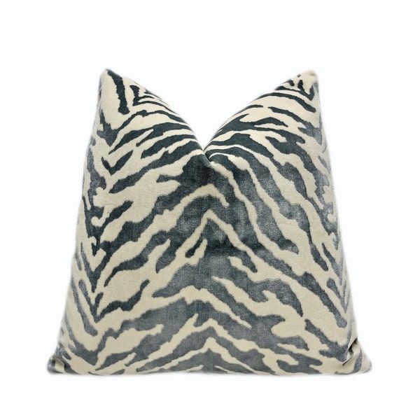 Gray and Cream Zebra Animal Print Throw Pillow Cover | Grey Cream Zebra Decorative Pillowcase | 18x18 | 20x20 | 22x22 | Sofa Pillow | Lumbar