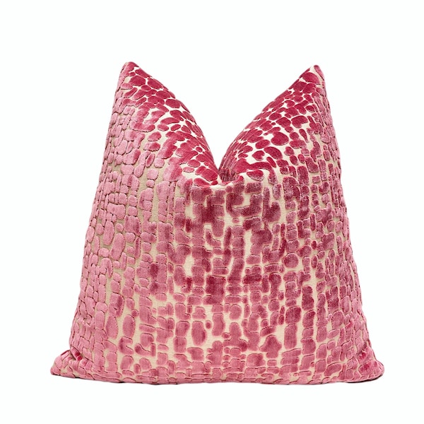Geranium Pink Speckles and Gold Velvet Throw Pillow Cover | Pink Velvet Decorative Pillow Cover |  20x20" |  22"x22" | Lumbar | Shams