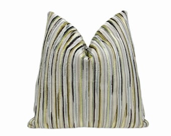 Green Alternative Stripe Velvet Throw Pillow Cover | Green Multicolored  Pillow Cover | 20x20 | 22x22 | 24x24 | Lumbar Pillow | Shams