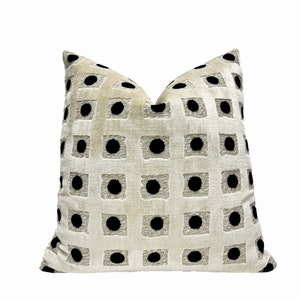 Cream & Black Domino Velvet Geometric Pillow Cover - Custom Sizes