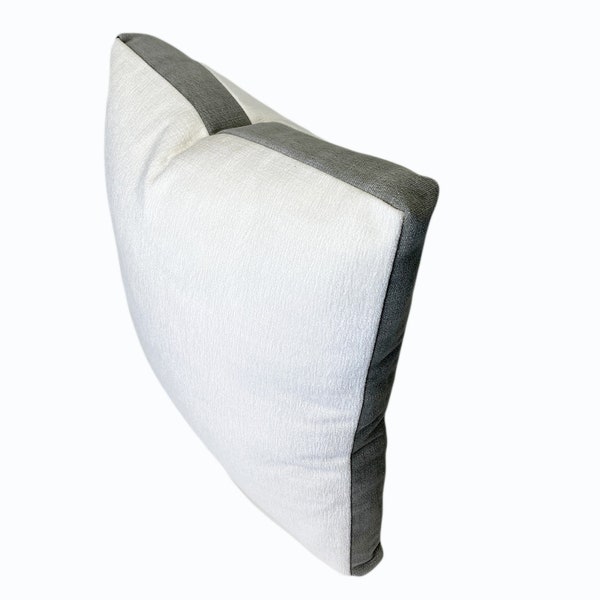 Off White with Slate Gray Velvet Box Throw Pillow | Modern Velvet Box Pillow in Off White and Slate Gray | 18x18 | 20x20 | 22x22