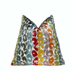 Bright Multicolored Velvet Throw Pillow Cover | Animal Print | Decorative Throw Pillow Cover | 20x20 | 22x22 | 24x24 | Lumbar Pillow