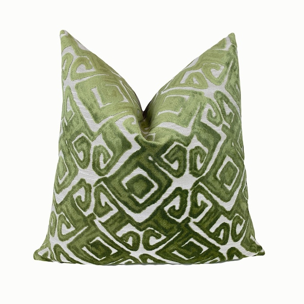 Chartreuse Green Tribal Velvet Pillow Cover | Green Velvet PillowCase | 18x18 | 20x20 | Couch Pillow | Lumbar Pillow