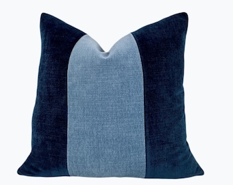 Modern Navy and Coastal Blue Pillow Cover |  Modern Velvet Throw Pillow Cover | 20x20" | 22x22" | 16x24"
