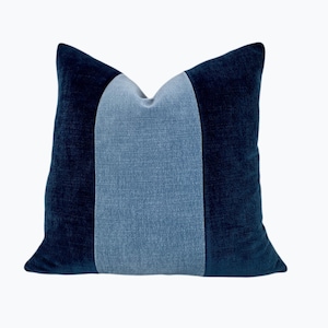 Navy and Coastal Blue Pillow Cover |  Modern Velvet Couch Pillow