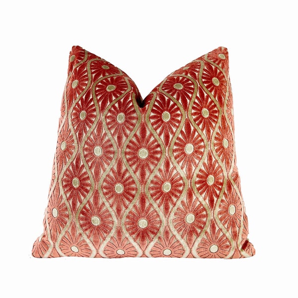 Spiced Coral Velvet Throw Pillow Cover | Rust Beige Pillow Cover | 20x20 | 22x22 | 24x24 | Coral Decorative Pillowcase | Lumbar Pillow