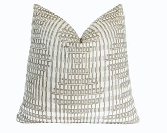 Cream Geometric Velvet Throw Pillow Cover | Off White Beige Cushion Cover