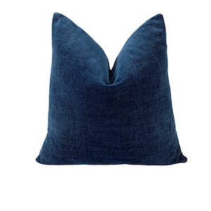 Navy Velvet Throw Pillow Cover | Dark Blue Velvet Designer Pillow Cover | Euro Shams | Lumbar 20x20, 22x22, 24x24