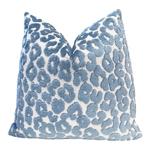 Cerulean Blue Leopard Velvet Throw Pillow Cover | Blue Velvet Animal Print Pillow Cover | 14x20 | 18x18 | 20x20 | 22x22 | Lumbar | Custom
