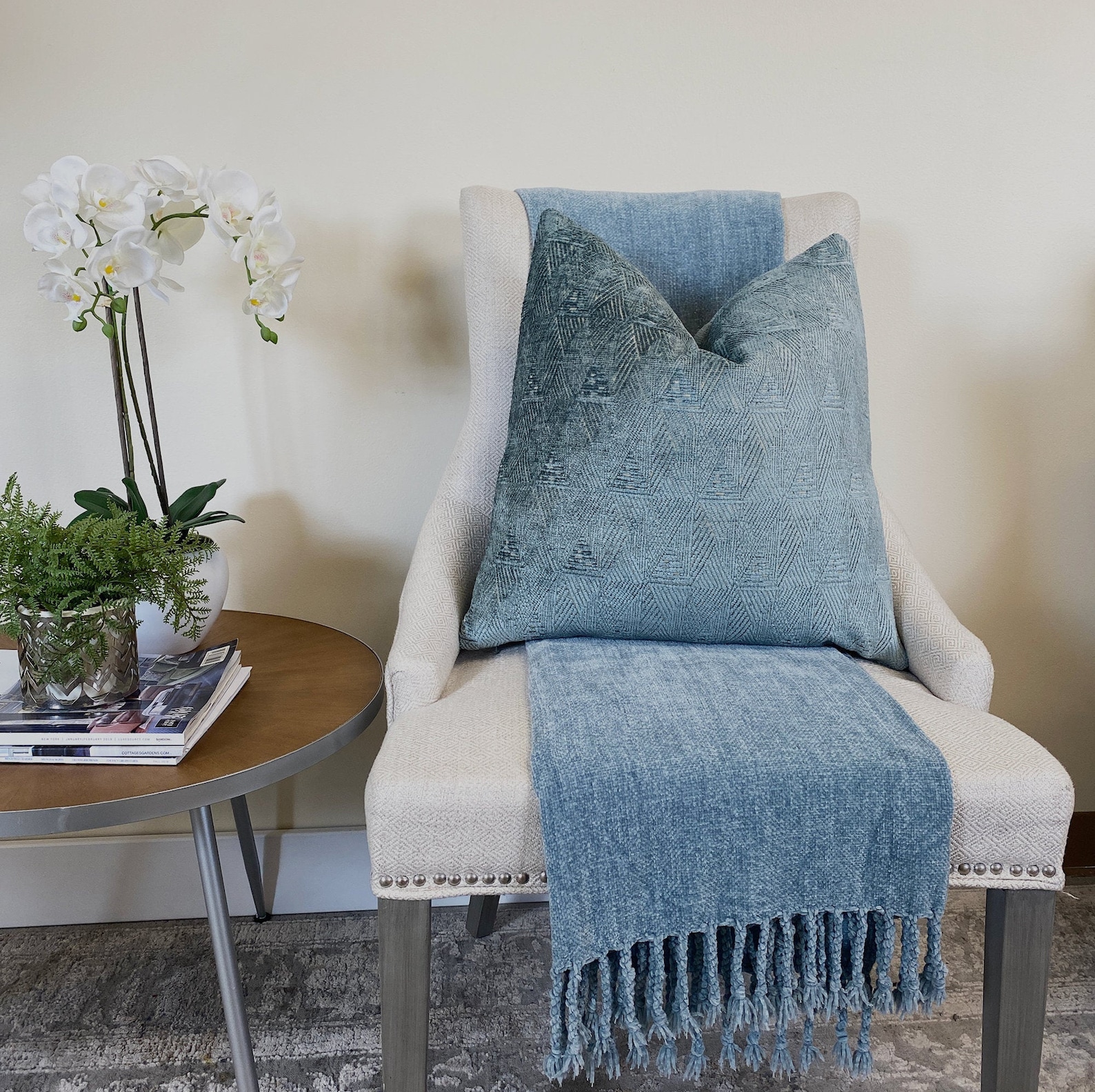 Lake Blue Chenille Throw Pillow Cover Geometric Blue Pillow Etsy