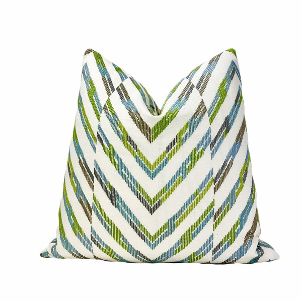 Thibaut Hamilton Embroidery Spa Blue White Throw Pillow Cover | Spa Blue and White Designer Pillow Cover | 18x18| 20x20 | Lumbar Pillow