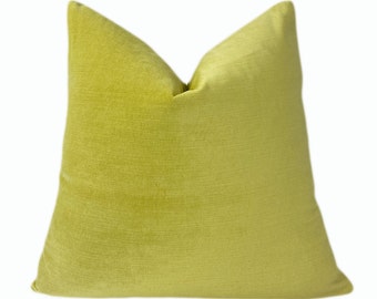 Citron Green Solid Velvet Throw Pillow Cover |  Yellow Green Decorative Cushion Cover |  18x18 | 20x20 | 22x22 | Shams | Lumbar