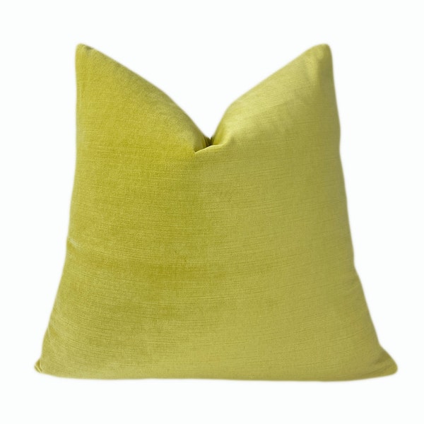 Citron Green Solid Velvet Throw Pillow Cover |  Yellow Green Decorative Cushion Cover |  18x18 | 20x20 | 22x22 | Shams | Lumbar