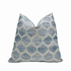 Blue Cream Trellis Throw Pillow Cover | Blue Cream Multi Decorative Pillow Cover | 18x18| 20x20 | 22x22 |  Shams | Couch Pillow