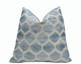 Blue Cream Trellis Throw Pillow Cover | Blue Cream Multi Decorative Pillow Cover | 18x18| 20x20 | 22x22 |  Shams | Couch Pillow