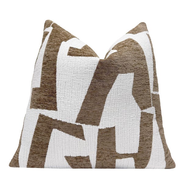 Latte Hierographic Chenille Throw Pillow Cover | Beige Cream Graphic Cushion Cover