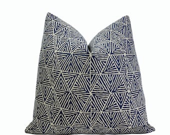 Thibaut Mombasa Navy Natural Throw Pillow Cover | Blue Natural Designer Pillow Cover | 18x18| 20x20 | 22x22 |  Lumbar Pillow