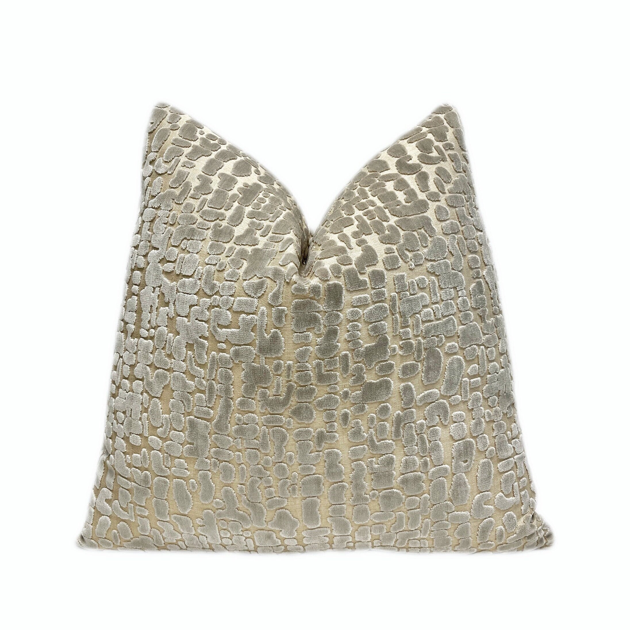Silver-Gray Speckles on Light Gold Velvet Throw Pillow Cover | Light Gray Velvet Decorative Pillow Cover |  20x20" |  22"x22" | Lumbar