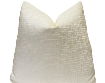 Cream Textured Velvet Throw Pillow Cover | Off White Decorative Pillowcase | Custom Sizes