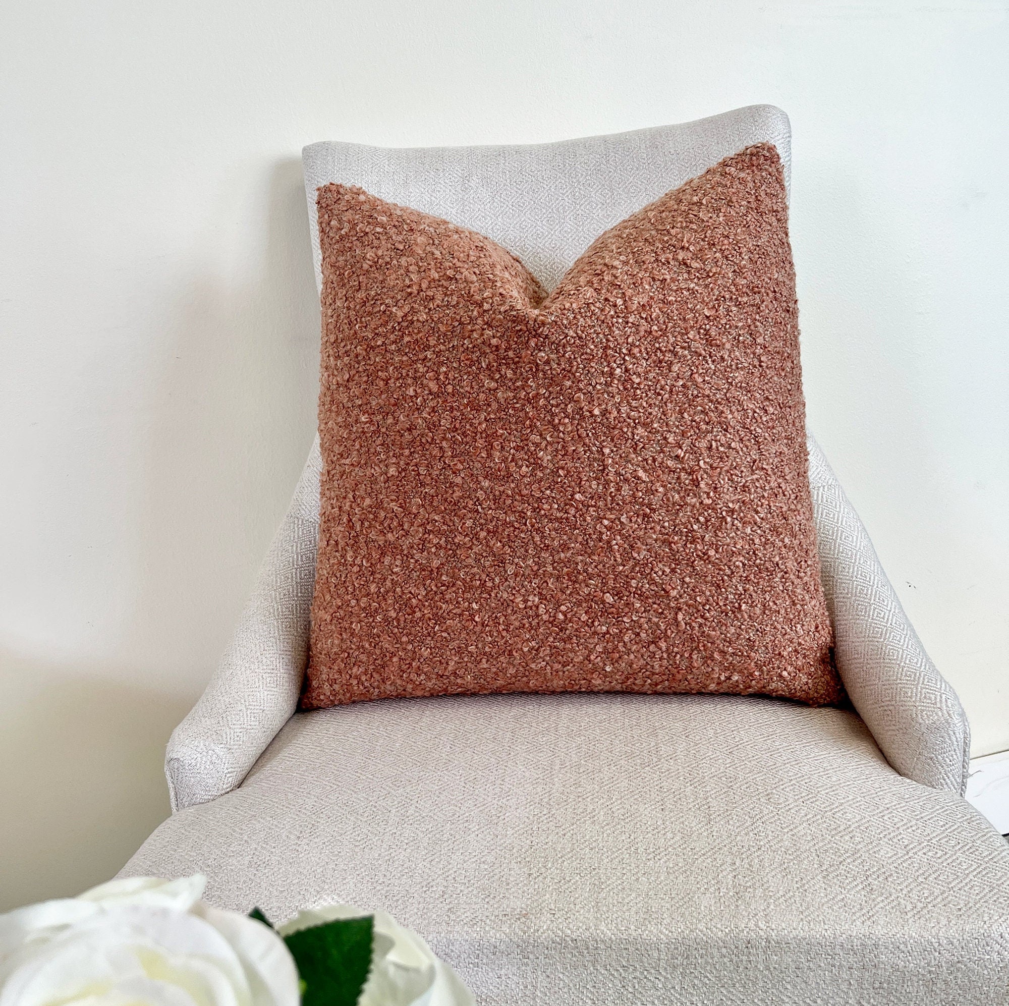 Raspberry Blush Boucle Throw Pillow Cover | Textured Decorative Cushion ...