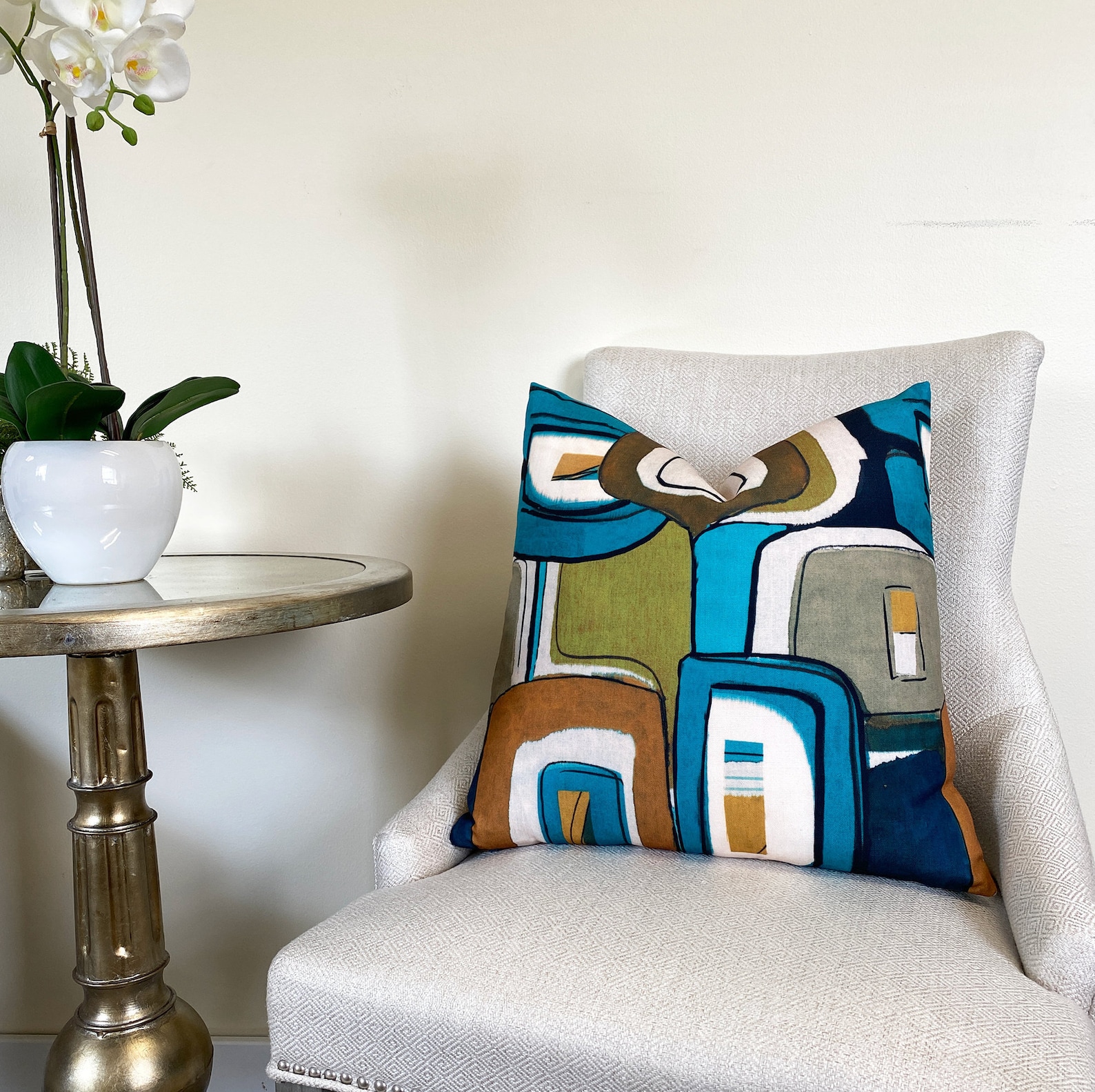 Mid Century Modern Throw Pillow Cover Aqua and Green Mid Etsy