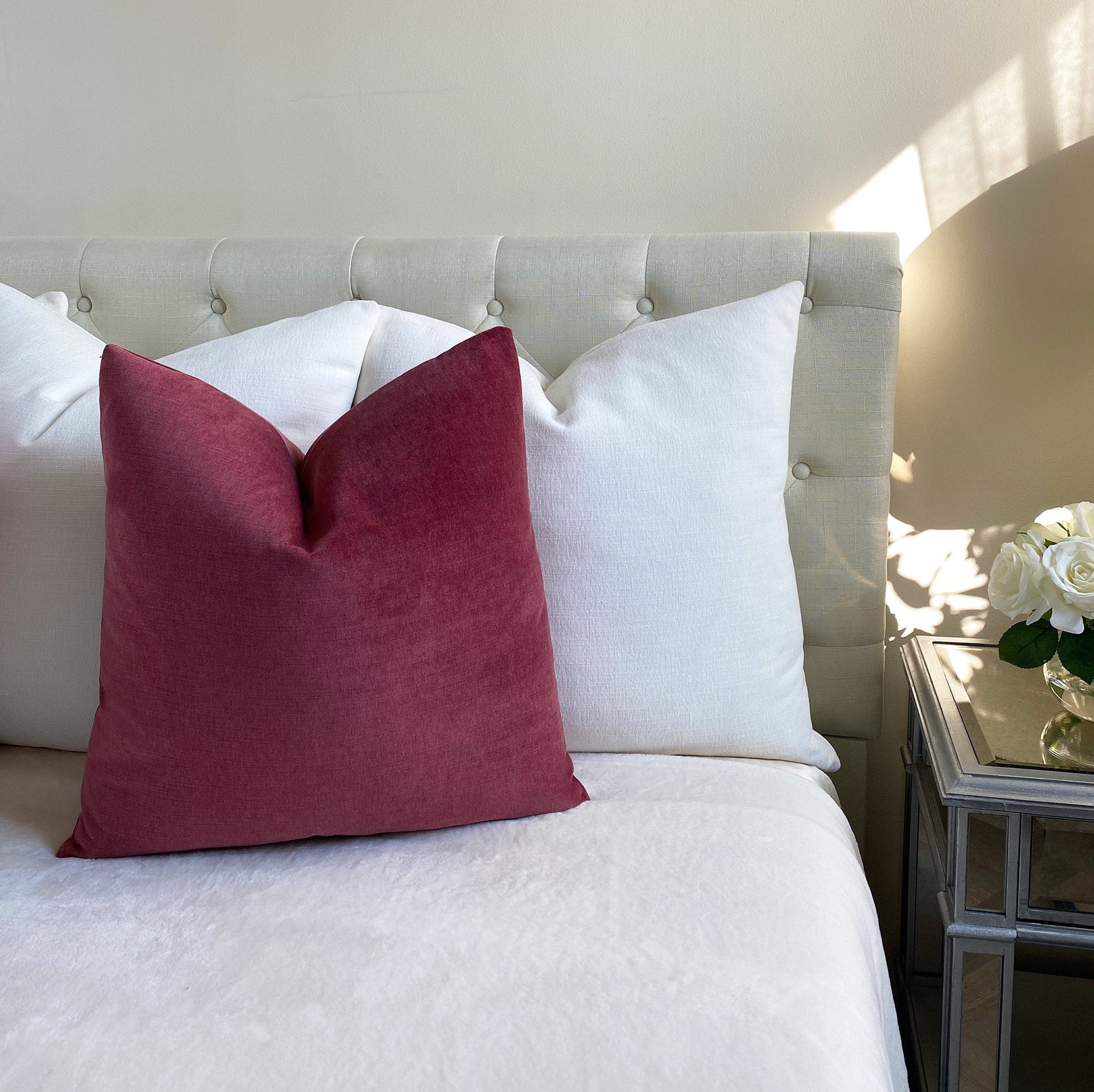 Cerise Pink Velvet Throw Pillow Cover Dark Pink Decorative Etsy