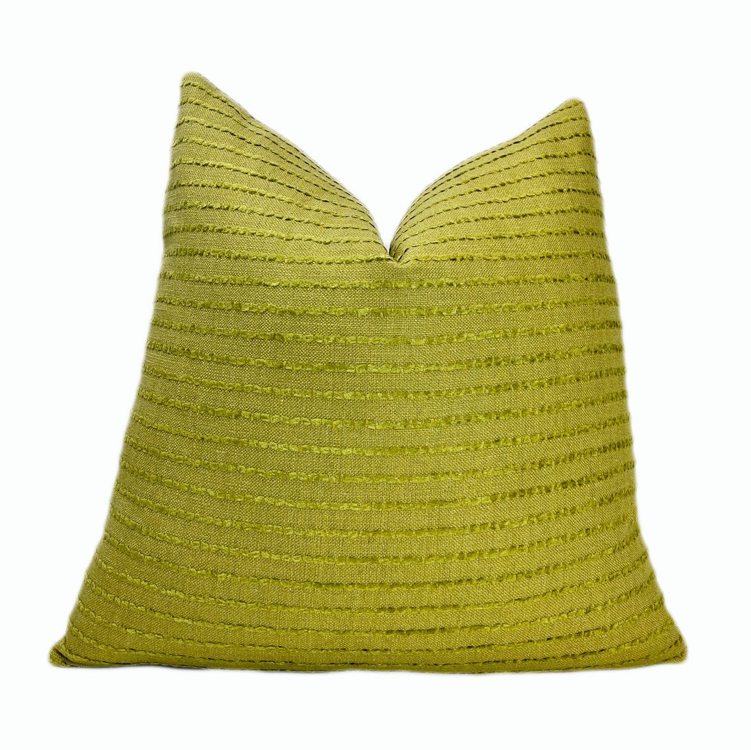 Lime Green Linen Chenille Throw Pillow Cover Textured Lime Throw Pillow