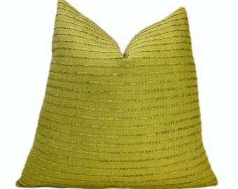 Lime Green Chenille Stripe Linen Throw Pillow Cover | Cushion Cover | Double Sided
