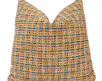 Marigold Plaid Throw Pillow Cover | Multicolor Textured Accent Cover