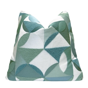 Cyan Blue Embroidered Throw Pillow Cover: Textured Coastal Pillowcase, Cushion Cover