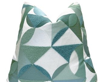 Cyan Blue Embroidered Throw Pillow Cover: Textured Coastal Pillowcase, Cushion Cover