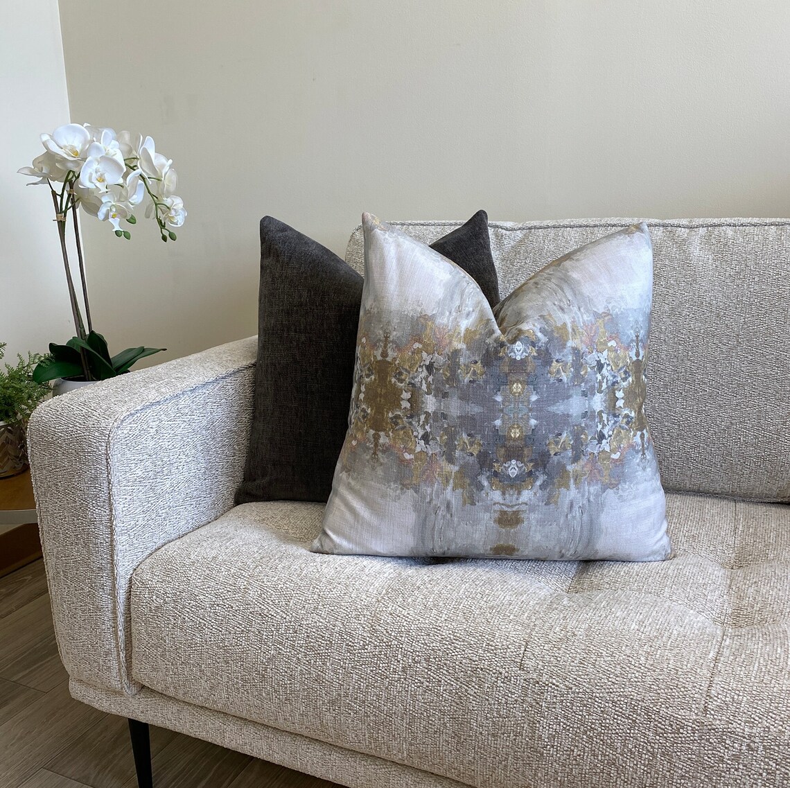 Gray and Dark Gold Abstract Throw Pillow Cover Gray Gold Etsy