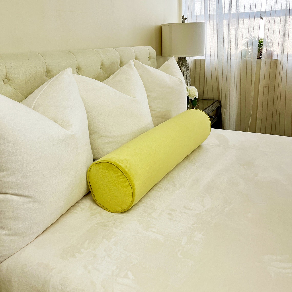 Solid Velvet Bolster Pillow With Piping and a Dacronwrapped Etsy