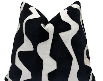 Black Velvet Graphic Throw Pillow Cover | Modern Zigzag Cushion Cover