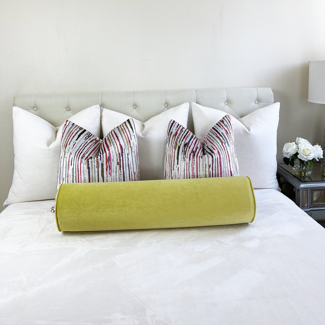 Solid Velvet Bolster Pillow With Piping and a Dacronwrapped Etsy