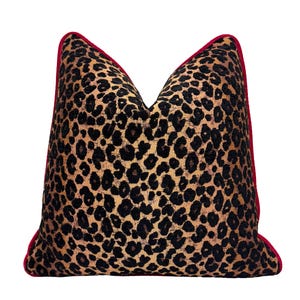 Leopard Noir Velvet Pillow Cover with Velvet Welting | Brown Animal Print Throw Pillow Cover | Custom Sizes