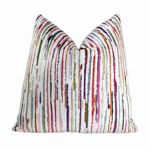 Rimini Stripe Velvet Throw Pillow Cover | Multicolored Designer Pillow Cover | Lumbar Pillow | 20x20 | 22x22 |  Bolster | Couch Pillow