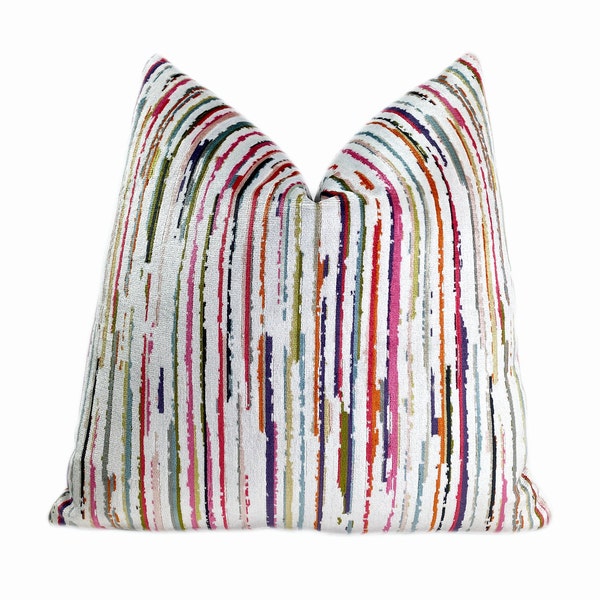 Rimini Stripe Velvet Throw Pillow Cover | Multicolored Designer Pillow Cover | Lumbar Pillow | 20x20 | 22x22 |  Bolster | Couch Pillow