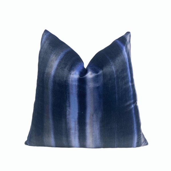 Navy and Blue Ombre Stripe Velvet Throw Pillow Cover | Navy and Blue Ombre Decorative Pillow Cover | 20x20 | 22x22 | Lumbar Pillows