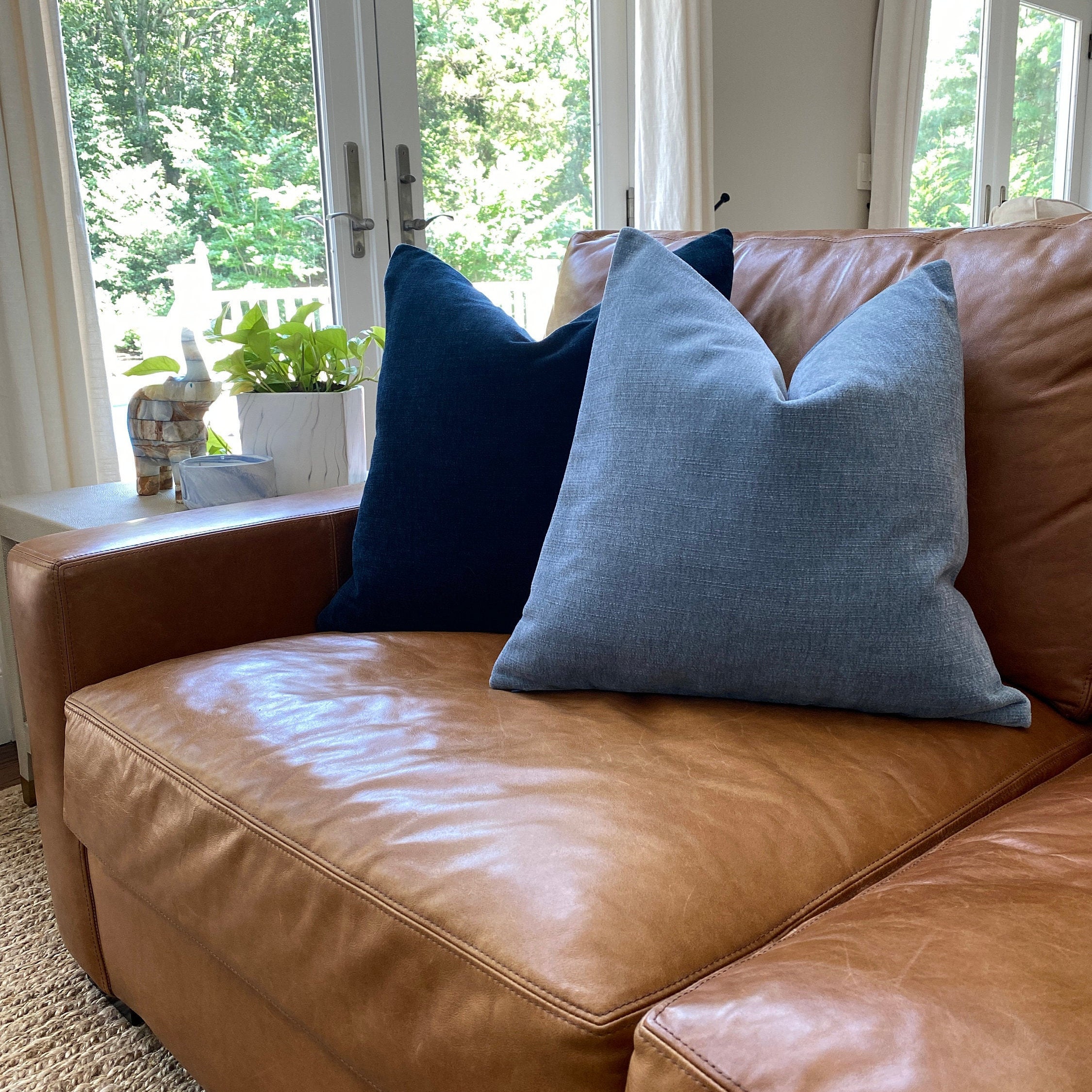 Coastal Blue Solid Velvet Pillow Cover Blue Velvet Toss Etsy