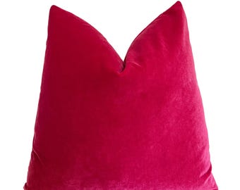 Raspberry Pink Velvet Throw Pillow Cover | Hot Pink Solid Decorative Cushion Cover | Custom Sizes