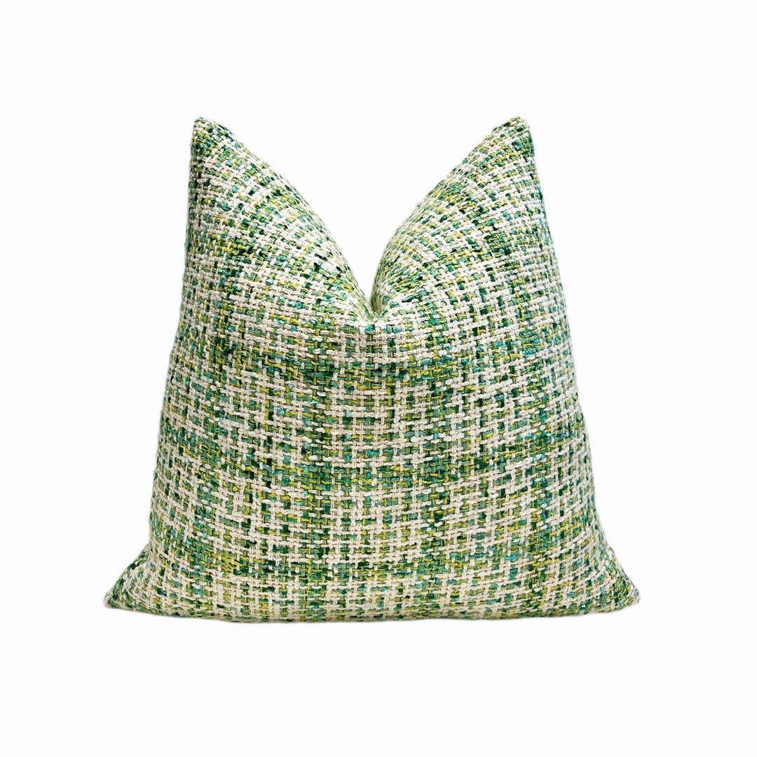 Green and Cream Woven Plaid Throw Pillow Cover Green Plaid Decorative