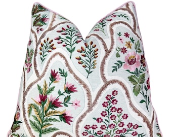 Fuchsia Bloom Embroidered Throw Pillow Cover | Embroidered Floral Linen Pillowcase | Couch Pillow | 18x18 | 20x20 | 22x22 | Lumbar | Shams