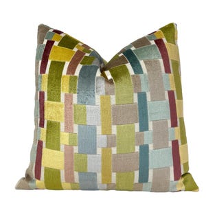 Ava Pastel Velvet Throw Pillow Cover | Geometric Designer Pillow Cover | Multicolor Pillowcase | 20x20 | 22x22 | 24x24 | Lumbar | Euro Shams