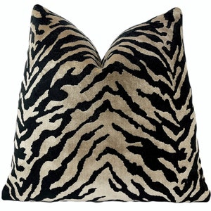Taupe Black Zebra Velvet Animal Print Throw Pillow Cover | Plush Zebra Velvet Decorative Pillow Cover | 18x18 | 20x20 | 22x22 | Lumbar
