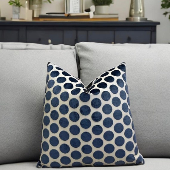 Blue and Cream Polka Dot Throw Pillow Cover Geometric Blue Decorative Pillowcase Couch Pillow Bed Pillow 18x18 20x20 24x24 Etsy